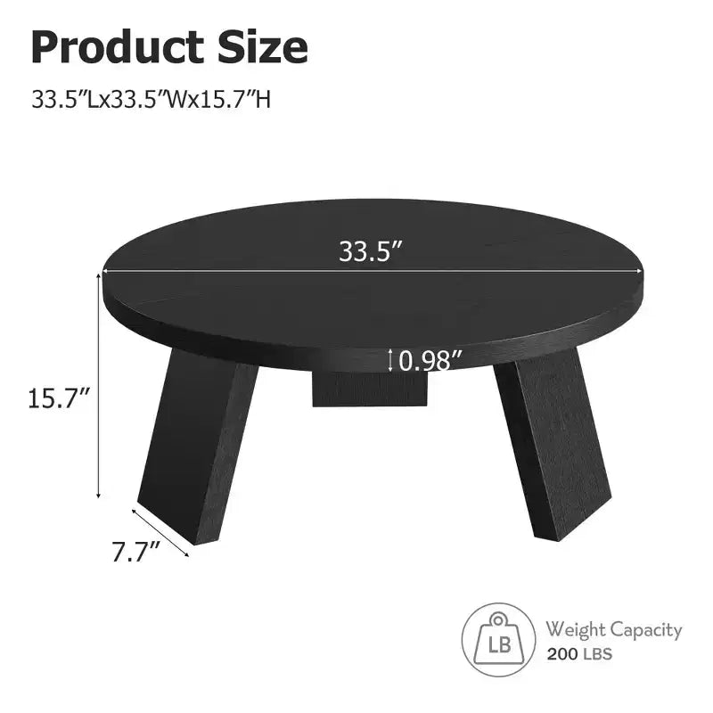 33.5 Round Modern Coffee Table  3-Leg Sturdy Design  Space-Saving Cocktail Table for Living Room (1-Pack)