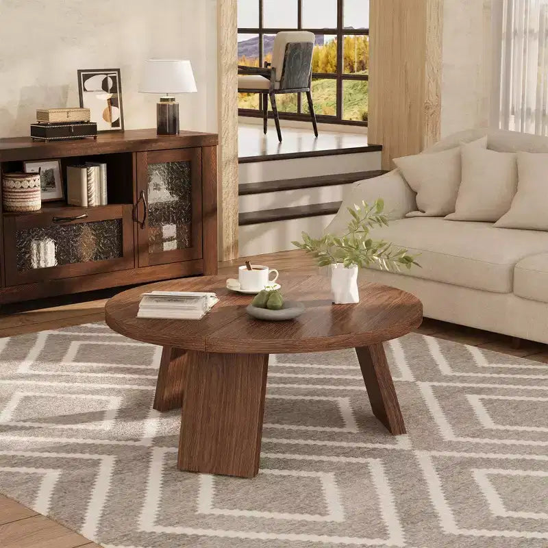 33.5 Round Modern Coffee Table  3-Leg Sturdy Design  Space-Saving Cocktail Table for Living Room (1-Pack)