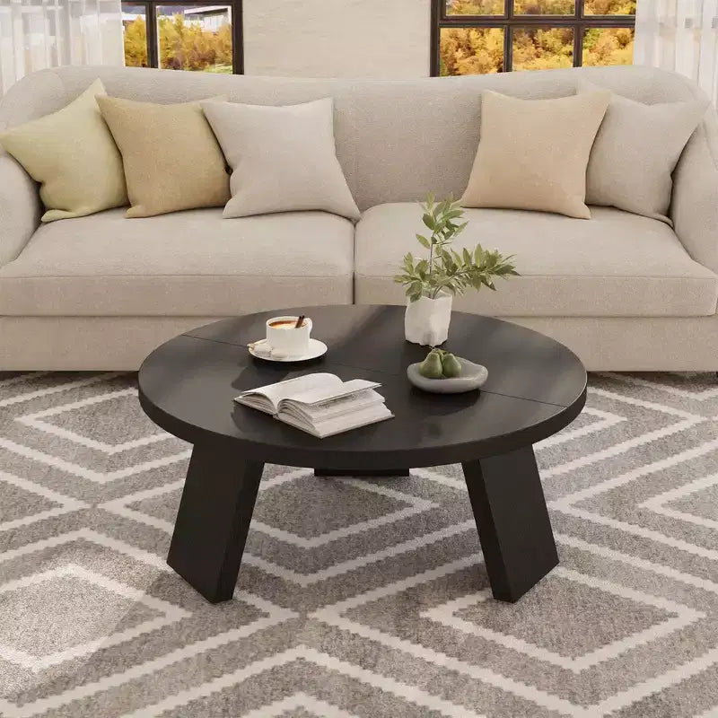 33.5 Round Modern Coffee Table  3-Leg Sturdy Design  Space-Saving Cocktail Table for Living Room (1-Pack)