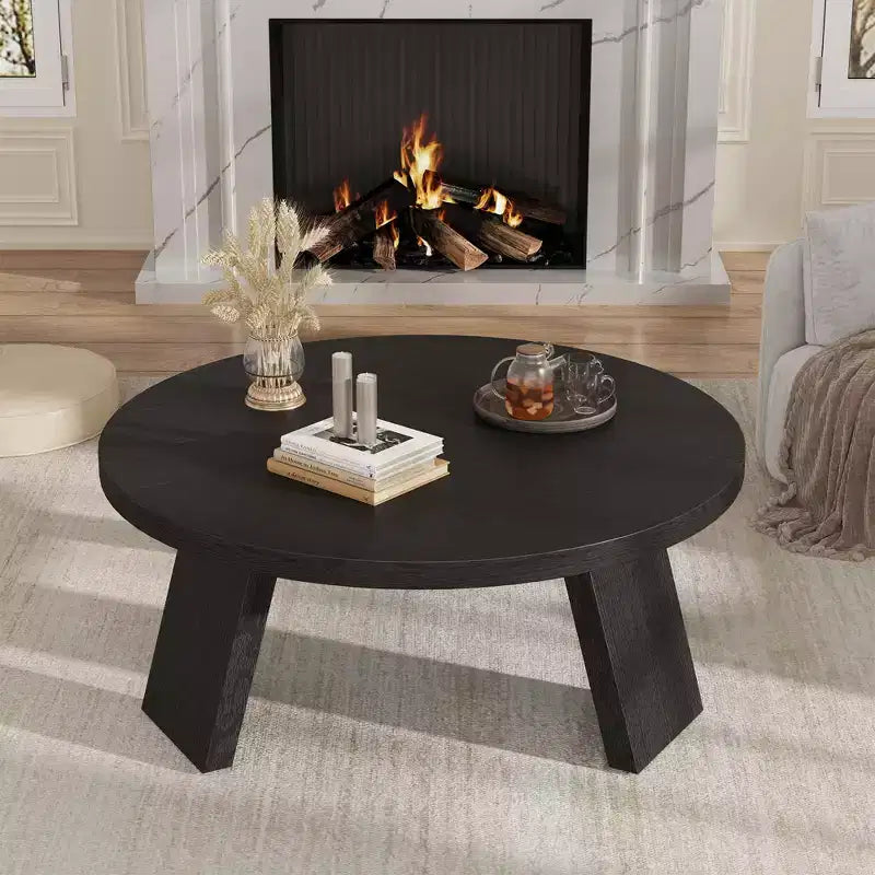 Mesa de centro moderna redonda de 33.5 pulgadas, diseño resistente de 3 patas, mesa de cóctel que ahorra espacio para sala de estar (1 paquete)
