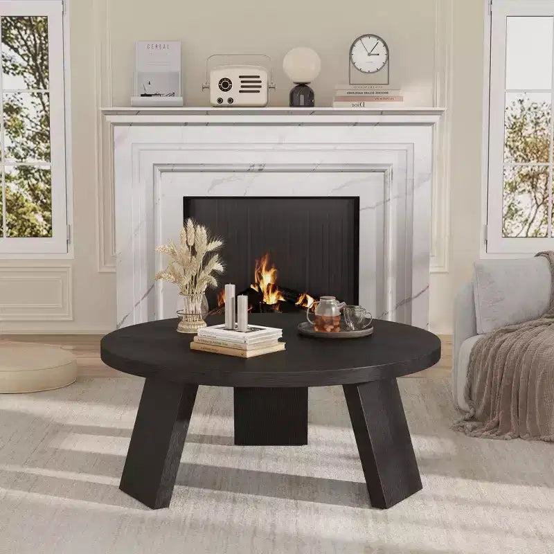 Mesa de centro moderna redonda de 33.5 pulgadas, diseño resistente de 3 patas, mesa de cóctel que ahorra espacio para sala de estar (1 paquete)