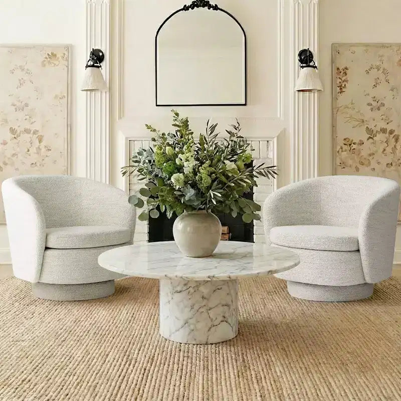 Sillón giratorio moderno de 30.5", tapizado en tela texturizada, sillón redondo individual para sala de estar, dormitorio o rincón de lectura