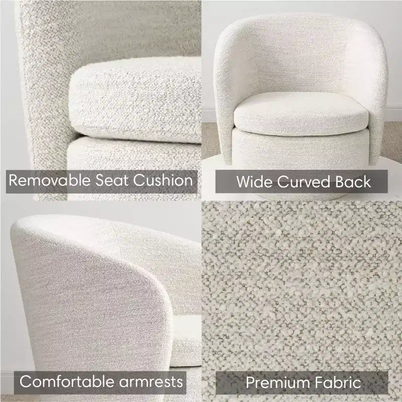 Sillón giratorio moderno de 30.5", tapizado en tela texturizada, sillón redondo individual para sala de estar, dormitorio o rincón de lectura