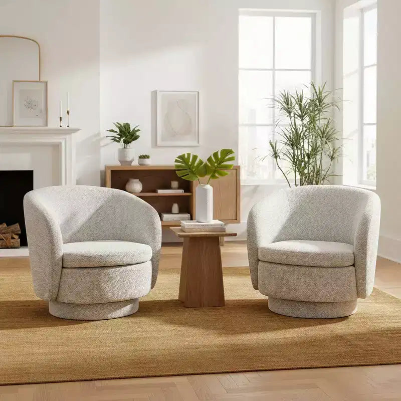 30.5 Modern Swivel Barrel Chair, Textured Tweed Upholstered Round Accent Armchair for Living Room, Bedroom Reading Nook