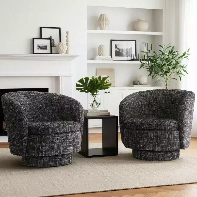 Sillón giratorio moderno de 30.5", tapizado en tela texturizada, sillón redondo individual para sala de estar, dormitorio o rincón de lectura