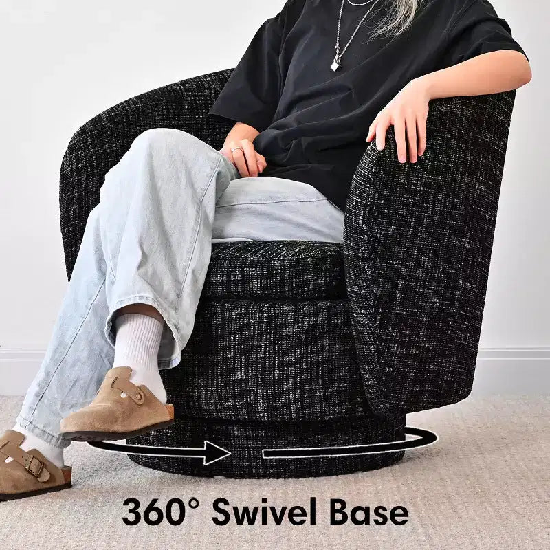 Sillón giratorio moderno de 30.5", tapizado en tela texturizada, sillón redondo individual para sala de estar, dormitorio o rincón de lectura