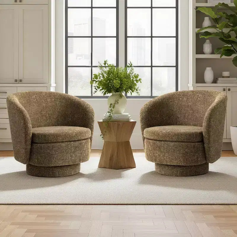 Sillón giratorio moderno de 30.5", tapizado en tela texturizada, sillón redondo individual para sala de estar, dormitorio o rincón de lectura