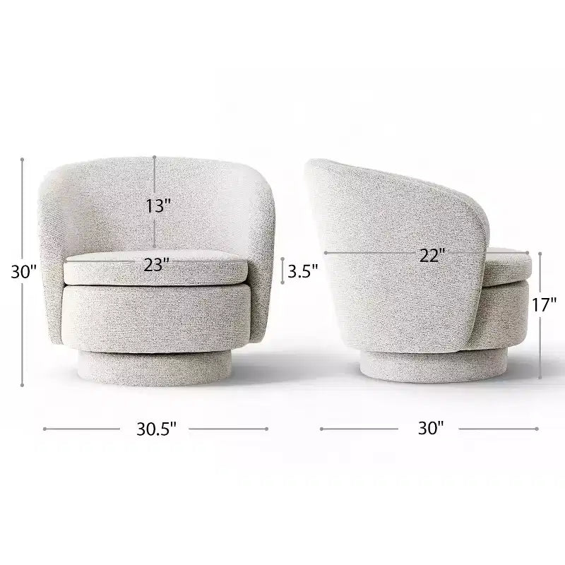 30.5 Modern Swivel Barrel Chair, Textured Tweed Upholstered Round Accent Armchair for Living Room, Bedroom Reading Nook