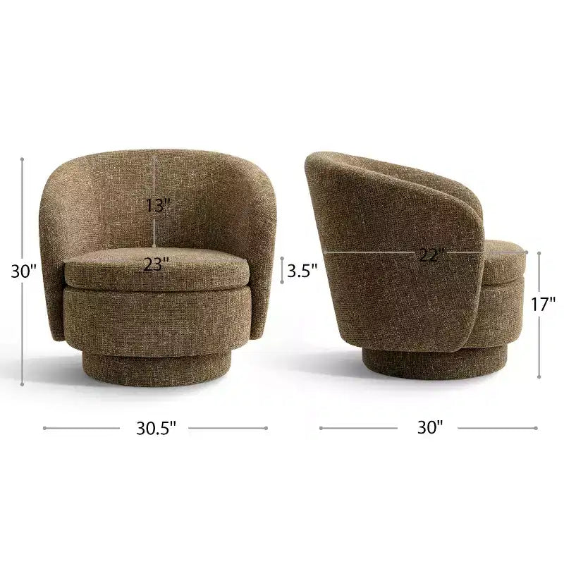 Sillón giratorio moderno de 30.5", tapizado en tela texturizada, sillón redondo individual para sala de estar, dormitorio o rincón de lectura