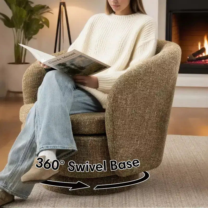 Sillón giratorio moderno de 30.5", tapizado en tela texturizada, sillón redondo individual para sala de estar, dormitorio o rincón de lectura