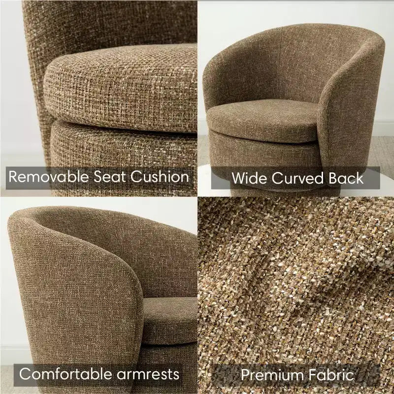 Sillón giratorio moderno de 30.5", tapizado en tela texturizada, sillón redondo individual para sala de estar, dormitorio o rincón de lectura