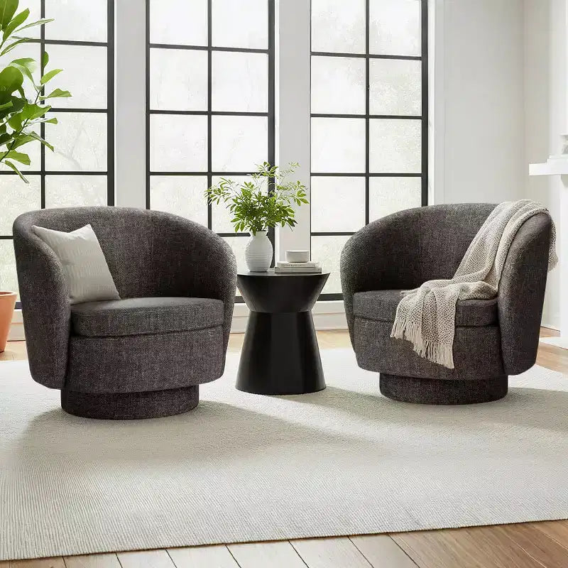Sillón giratorio moderno de 30.5", tapizado en tela texturizada, sillón redondo individual para sala de estar, dormitorio o rincón de lectura