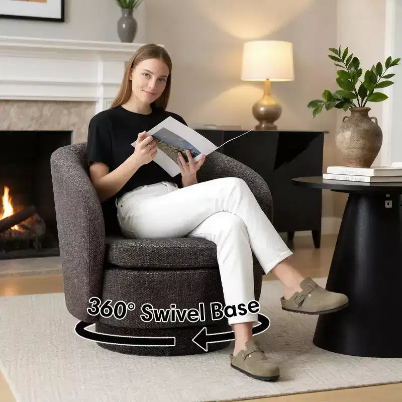 Sillón giratorio moderno de 30.5", tapizado en tela texturizada, sillón redondo individual para sala de estar, dormitorio o rincón de lectura