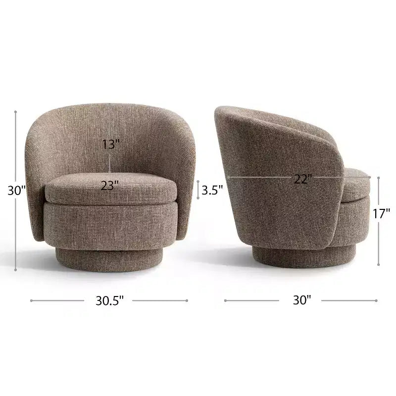 Sillón giratorio moderno de 30.5", tapizado en tela texturizada, sillón redondo individual para sala de estar, dormitorio o rincón de lectura