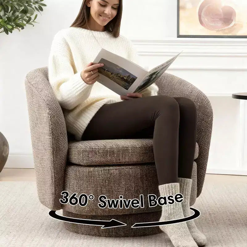 Sillón giratorio moderno de 30.5", tapizado en tela texturizada, sillón redondo individual para sala de estar, dormitorio o rincón de lectura