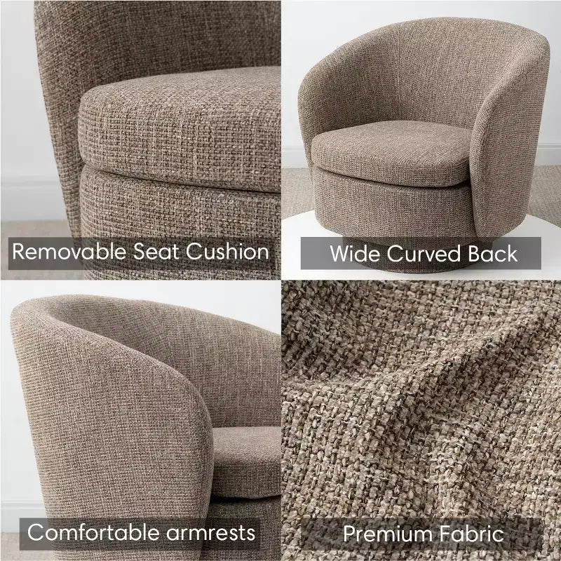 Sillón giratorio moderno de 30.5", tapizado en tela texturizada, sillón redondo individual para sala de estar, dormitorio o rincón de lectura