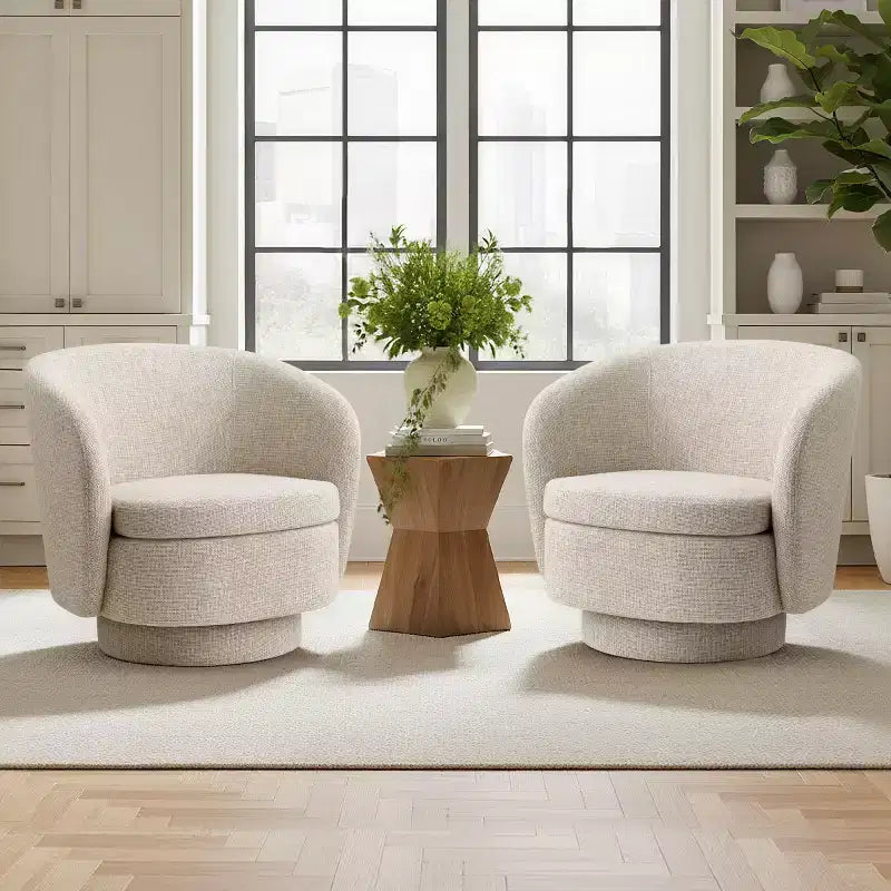 Sillón giratorio moderno de 30.5", tapizado en tela texturizada, sillón redondo individual para sala de estar, dormitorio o rincón de lectura