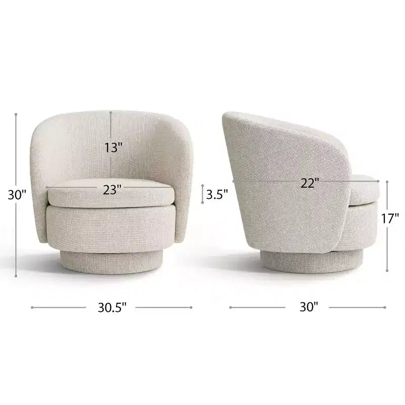 Sillón giratorio moderno de 30.5", tapizado en tela texturizada, sillón redondo individual para sala de estar, dormitorio o rincón de lectura