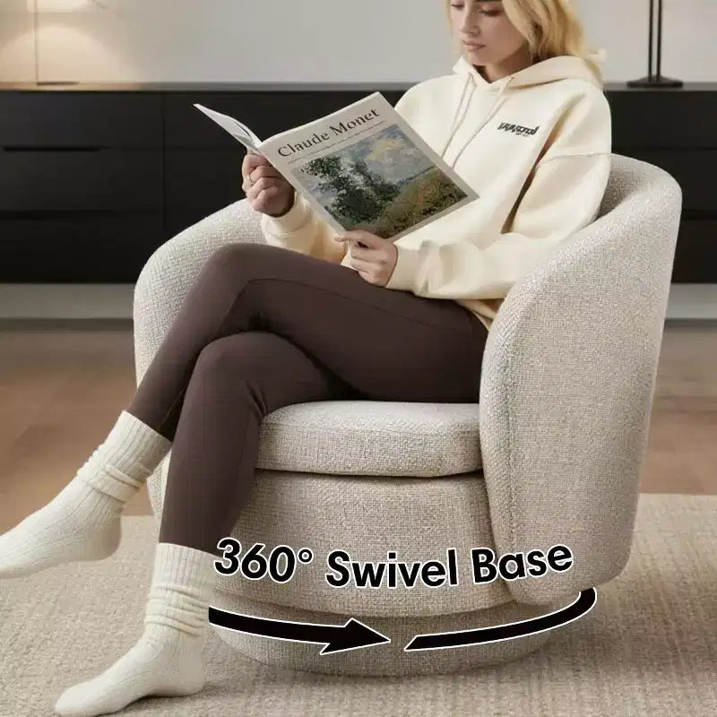 Sillón giratorio moderno de 30.5", tapizado en tela texturizada, sillón redondo individual para sala de estar, dormitorio o rincón de lectura