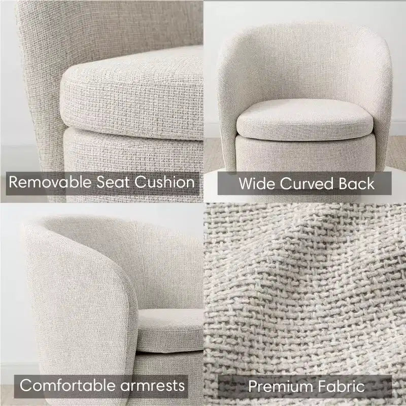 Sillón giratorio moderno de 30.5", tapizado en tela texturizada, sillón redondo individual para sala de estar, dormitorio o rincón de lectura