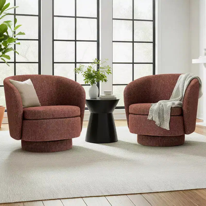 Sillón giratorio moderno de 30.5", tapizado en tela texturizada, sillón redondo individual para sala de estar, dormitorio o rincón de lectura