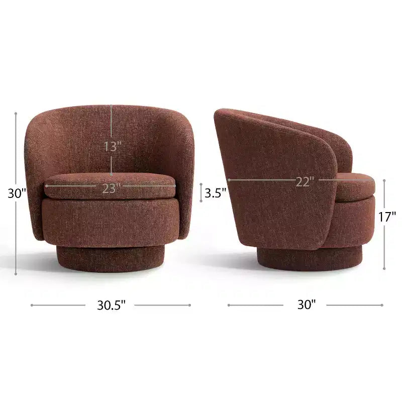 Sillón giratorio moderno de 30.5", tapizado en tela texturizada, sillón redondo individual para sala de estar, dormitorio o rincón de lectura