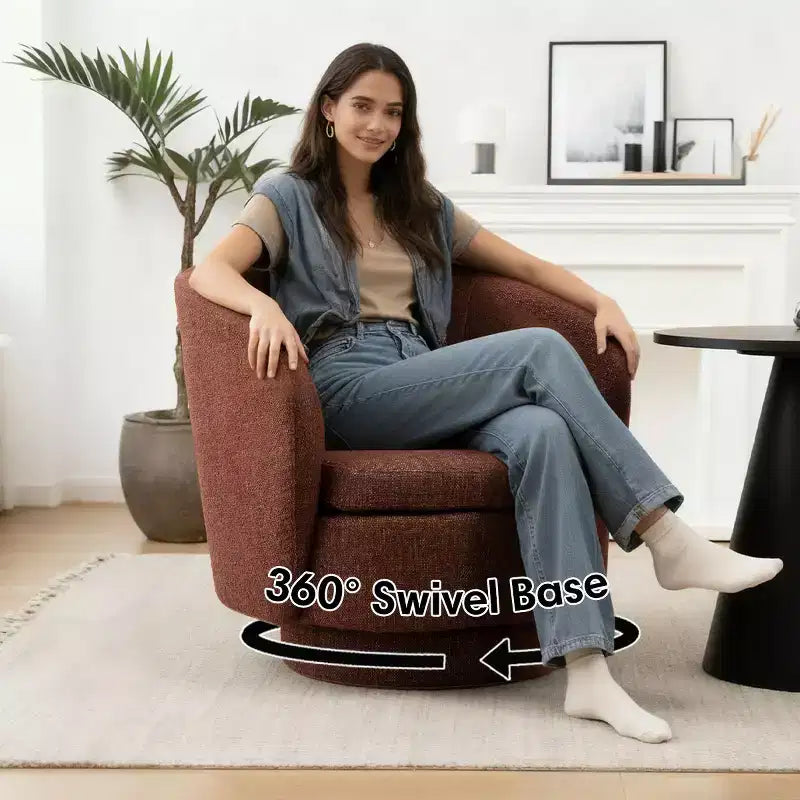 Sillón giratorio moderno de 30.5", tapizado en tela texturizada, sillón redondo individual para sala de estar, dormitorio o rincón de lectura