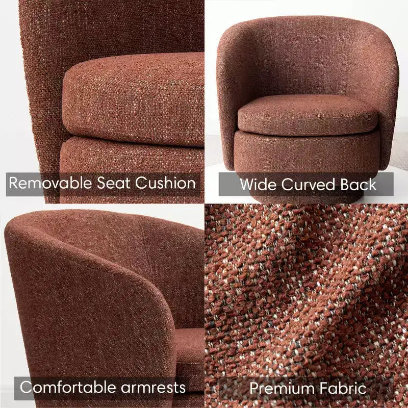 Sillón giratorio moderno de 30.5", tapizado en tela texturizada, sillón redondo individual para sala de estar, dormitorio o rincón de lectura