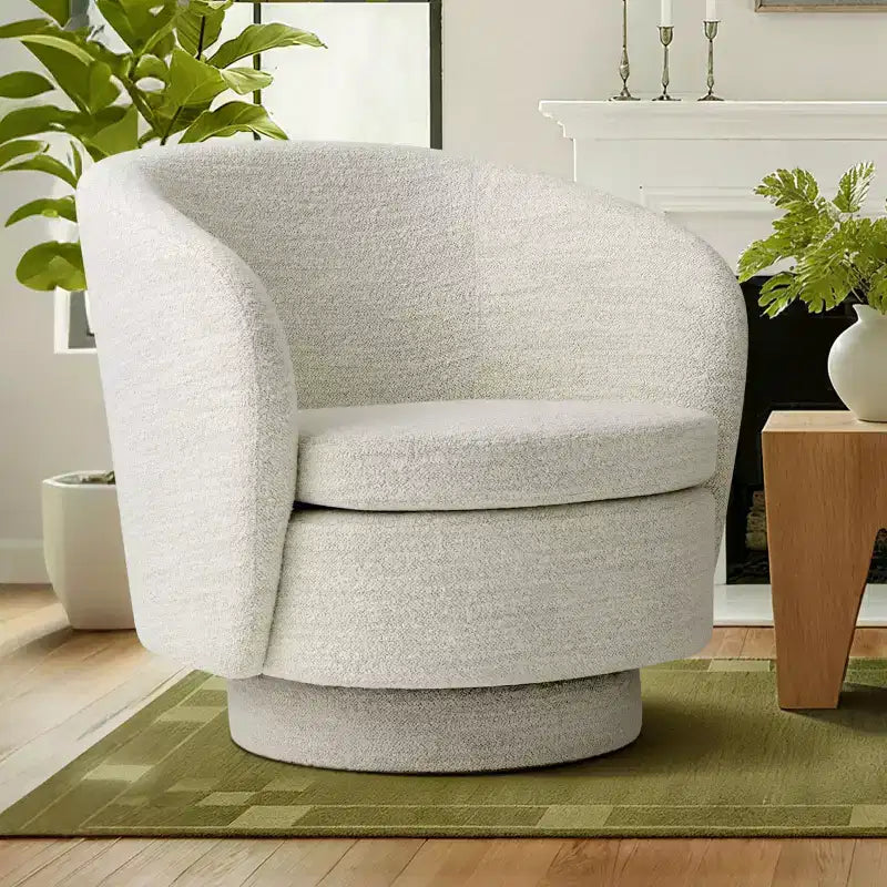 30.5 Modern Swivel Barrel Chair, Textured Tweed Upholstered Round Accent Armchair for Living Room, Bedroom Reading Nook