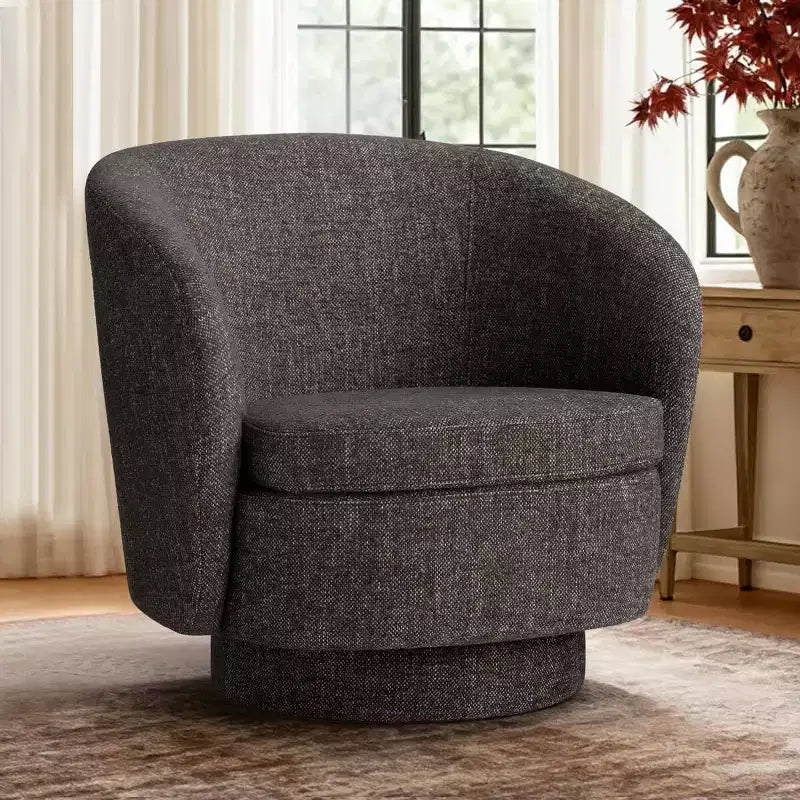 30.5 Modern Swivel Barrel Chair, Textured Tweed Upholstered Round Accent Armchair for Living Room, Bedroom Reading Nook