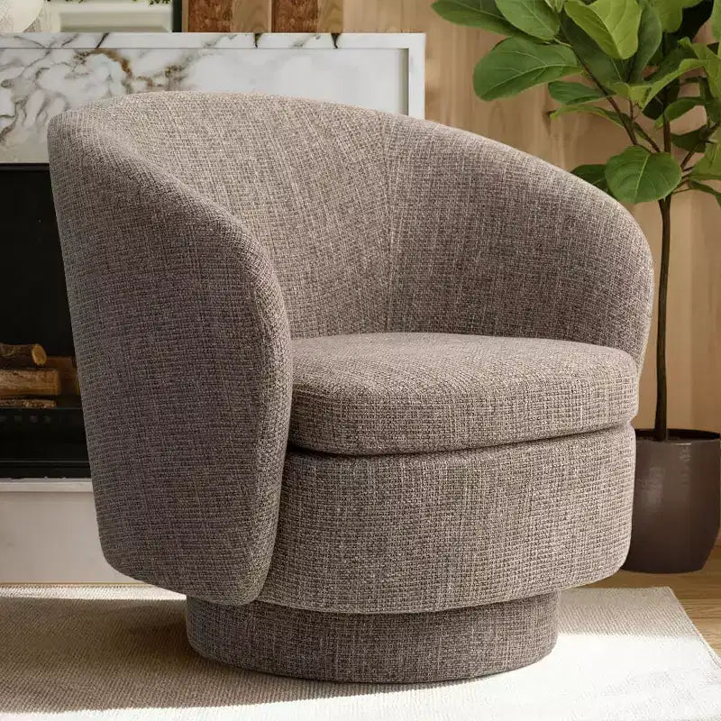 30.5 Modern Swivel Barrel Chair, Textured Tweed Upholstered Round Accent Armchair for Living Room, Bedroom Reading Nook