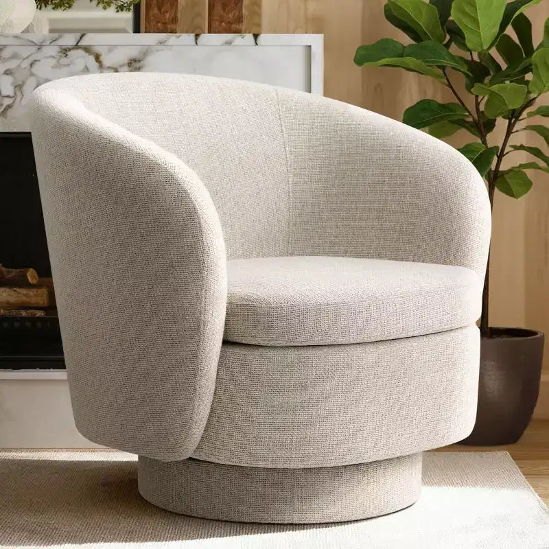 30.5 Modern Swivel Barrel Chair, Textured Tweed Upholstered Round Accent Armchair for Living Room, Bedroom Reading Nook