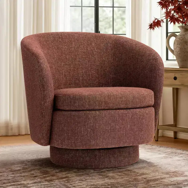30.5 Modern Swivel Barrel Chair, Textured Tweed Upholstered Round Accent Armchair for Living Room, Bedroom Reading Nook