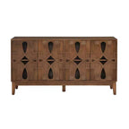 Aparador de bufé geométrico negro de 60.5 pulgadas, consola de TV/multimedia moderna con celosía de 4 puertas y estantes ajustables para sala de estar