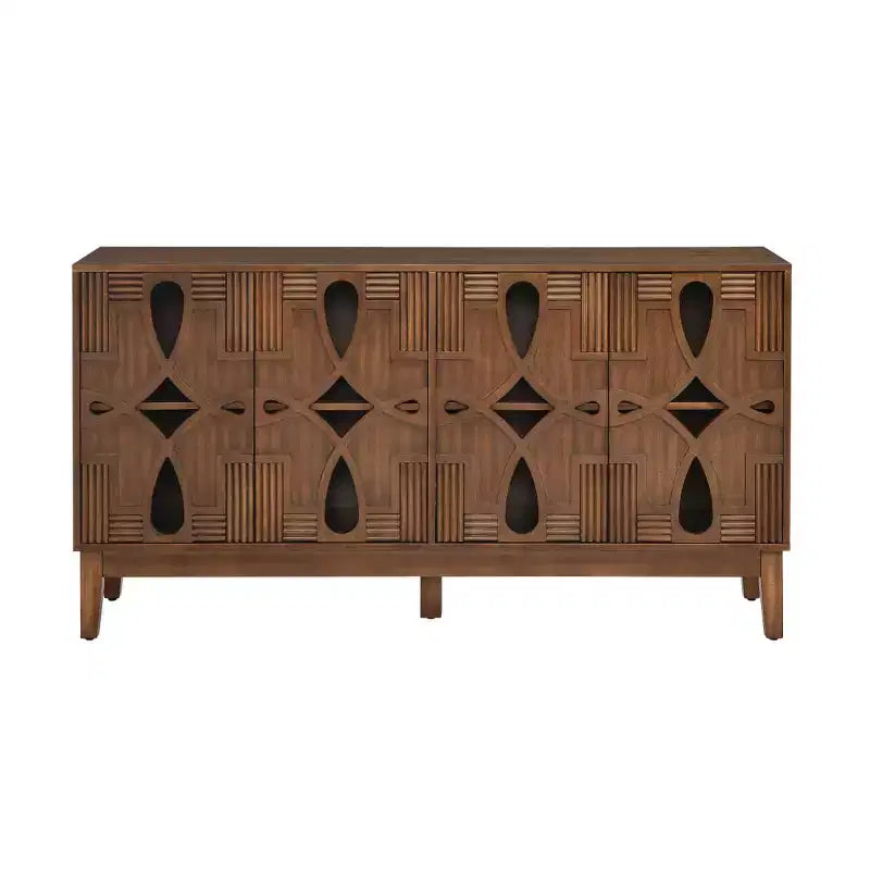 Aparador de bufé geométrico negro de 60.5 pulgadas, consola de TV/multimedia moderna con celosía de 4 puertas y estantes ajustables para sala de estar