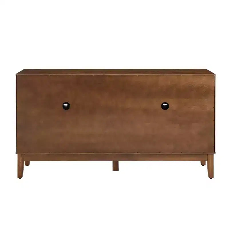 Aparador de bufé geométrico negro de 60.5 pulgadas, consola de TV/multimedia moderna con celosía de 4 puertas y estantes ajustables para sala de estar