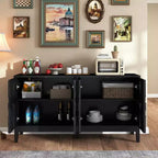 Aparador de bufé geométrico negro de 60.5 pulgadas, consola de TV/multimedia moderna con celosía de 4 puertas y estantes ajustables para sala de estar