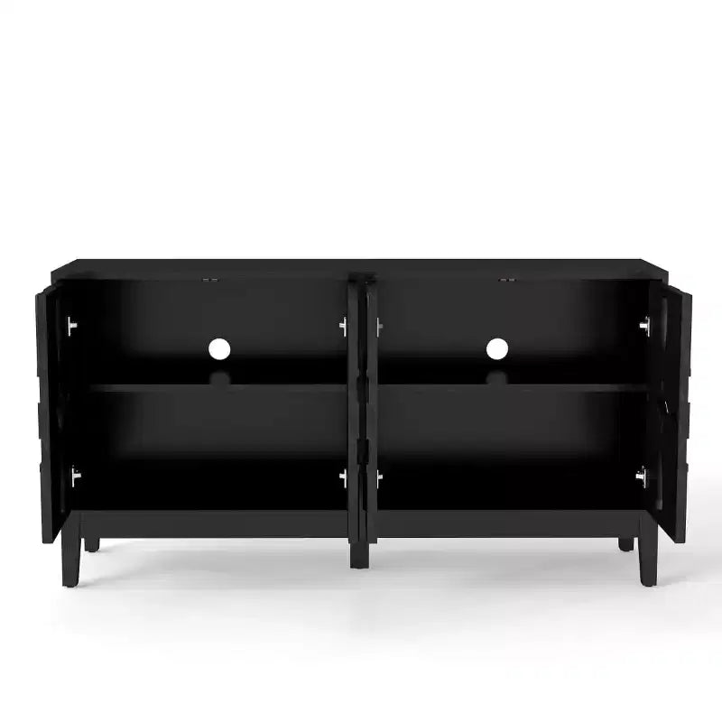 Aparador de bufé geométrico negro de 60.5 pulgadas, consola de TV/multimedia moderna con celosía de 4 puertas y estantes ajustables para sala de estar