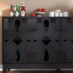 Aparador de bufé geométrico negro de 60.5 pulgadas, consola de TV/multimedia moderna con celosía de 4 puertas y estantes ajustables para sala de estar