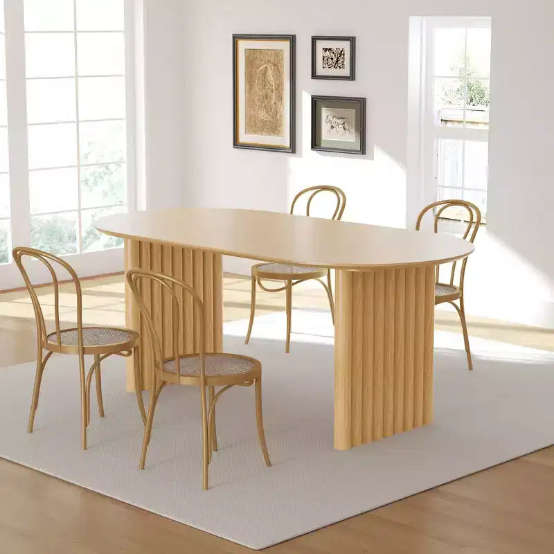 Mesa de Comedor de Madera Ovalada para Cocina con Superficie Resistente a Rayones y Patas a Rayas, Estilo Moderno Rústico para Sala de Estar Cocina