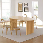 Mesa de Comedor de Madera Ovalada para Cocina con Superficie Resistente a Rayones y Patas a Rayas, Estilo Moderno Rústico para Sala de Estar Cocina