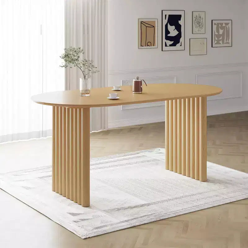 Mesa de Comedor de Madera Ovalada para Cocina con Superficie Resistente a Rayones y Patas a Rayas, Estilo Moderno Rústico para Sala de Estar Cocina