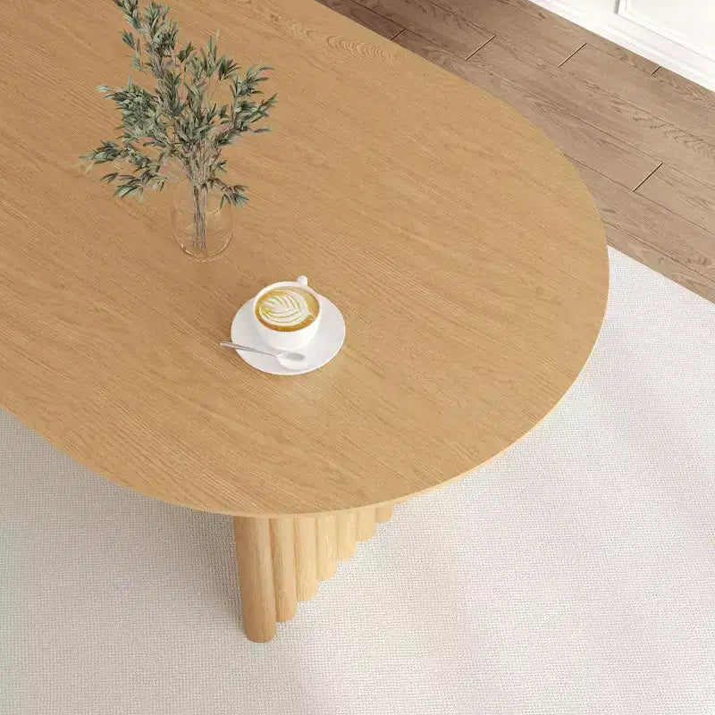 Mesa de Comedor de Madera Ovalada para Cocina con Superficie Resistente a Rayones y Patas a Rayas, Estilo Moderno Rústico para Sala de Estar Cocina