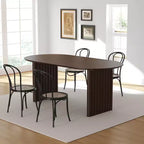 Mesa de Comedor de Madera Ovalada para Cocina con Superficie Resistente a Rayones y Patas a Rayas, Estilo Moderno Rústico para Sala de Estar Cocina