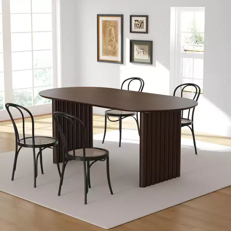 Mesa de Comedor de Madera Ovalada para Cocina con Superficie Resistente a Rayones y Patas a Rayas, Estilo Moderno Rústico para Sala de Estar Cocina