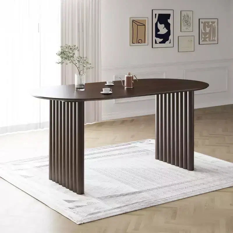 Mesa de Comedor de Madera Ovalada para Cocina con Superficie Resistente a Rayones y Patas a Rayas, Estilo Moderno Rústico para Sala de Estar Cocina
