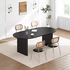 Mesa de Comedor de Madera Ovalada para Cocina con Superficie Resistente a Rayones y Patas a Rayas, Estilo Moderno Rústico para Sala de Estar Cocina
