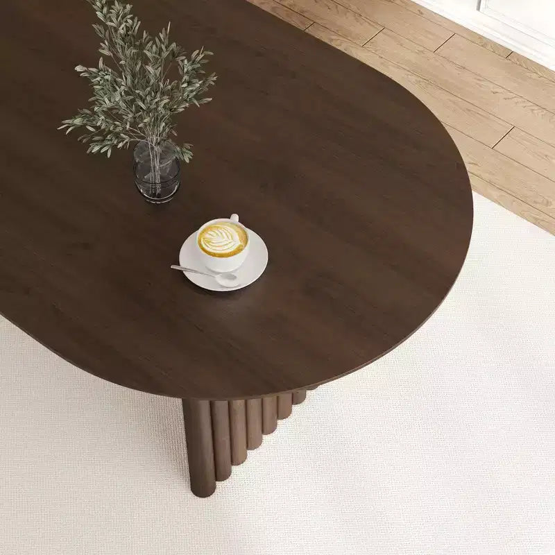 Mesa de Comedor de Madera Ovalada para Cocina con Superficie Resistente a Rayones y Patas a Rayas, Estilo Moderno Rústico para Sala de Estar Cocina