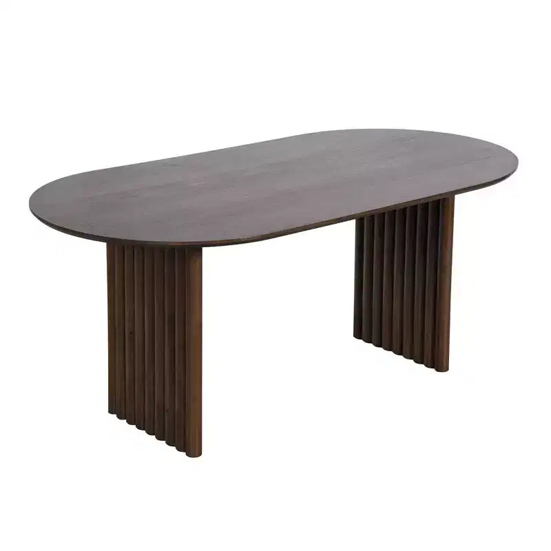 Mesa de Comedor de Madera Ovalada para Cocina con Superficie Resistente a Rayones y Patas a Rayas, Estilo Moderno Rústico para Sala de Estar Cocina