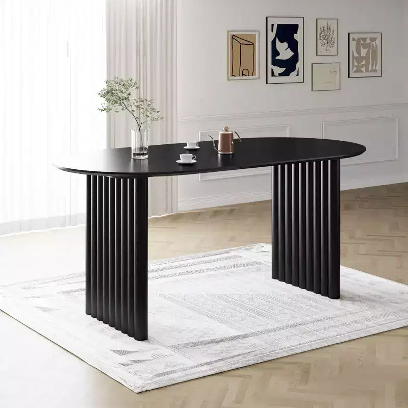 Mesa de Comedor de Madera Ovalada para Cocina con Superficie Resistente a Rayones y Patas a Rayas, Estilo Moderno Rústico para Sala de Estar Cocina